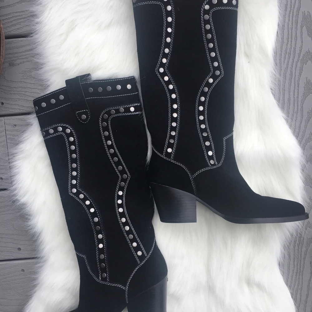 Long studded coach boots